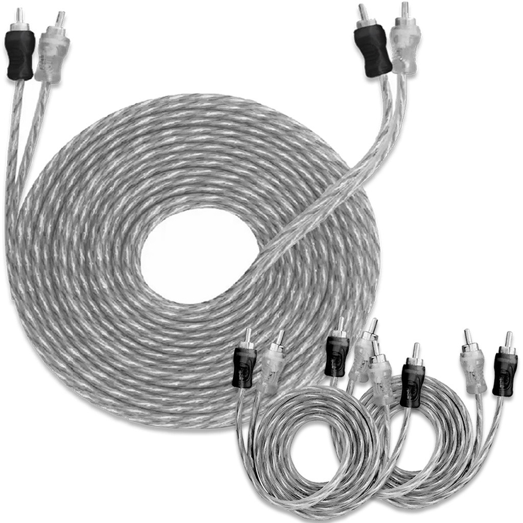 Kit Cabo RCA Injetado Som Automotivo 5m + 2x RCA 1m Áudio Amplificador Alta Qualidade