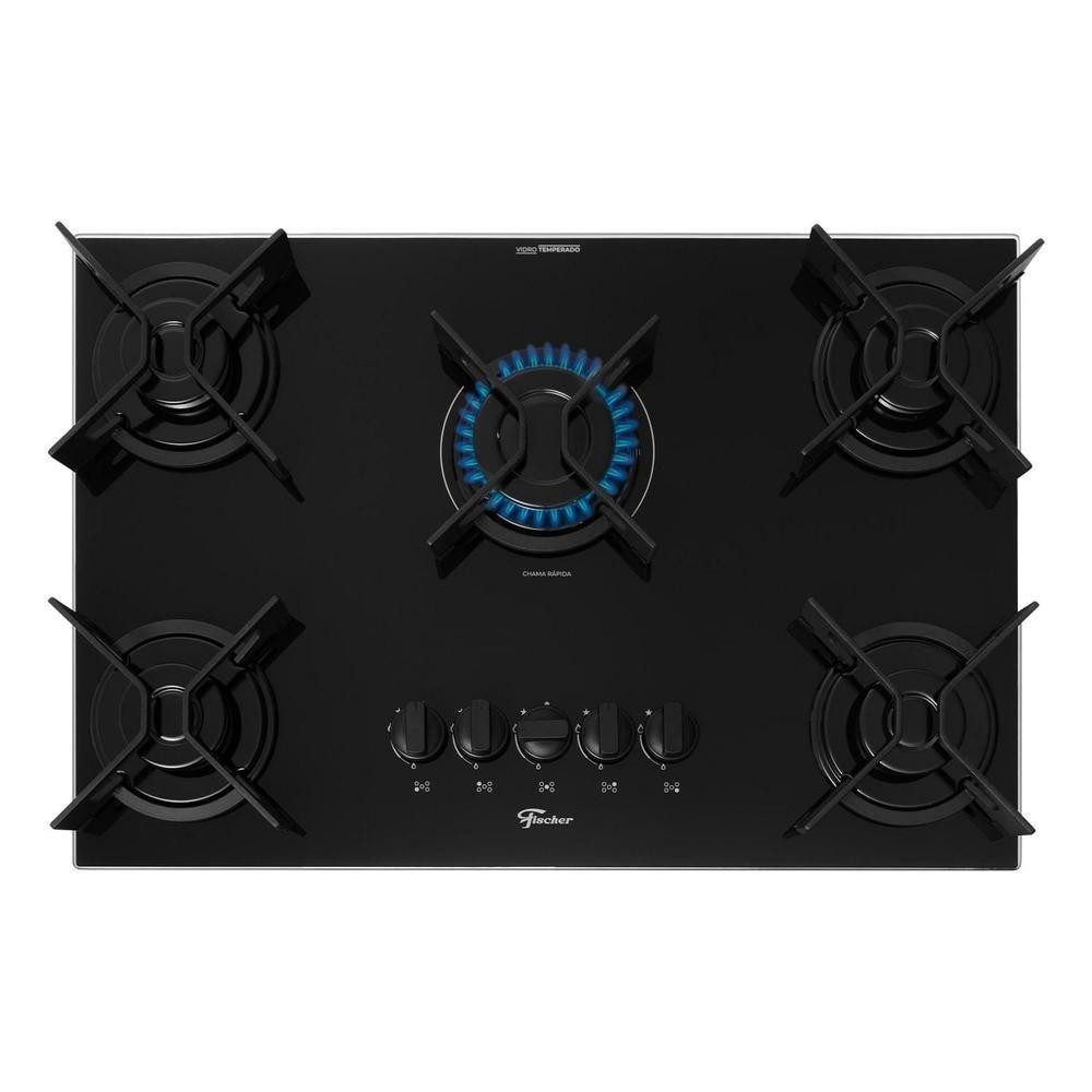 Cooktop A Gás Fischer 5 Bocas Fit Line Preto Trempe Iron Bivolt em Oferta na Shopee