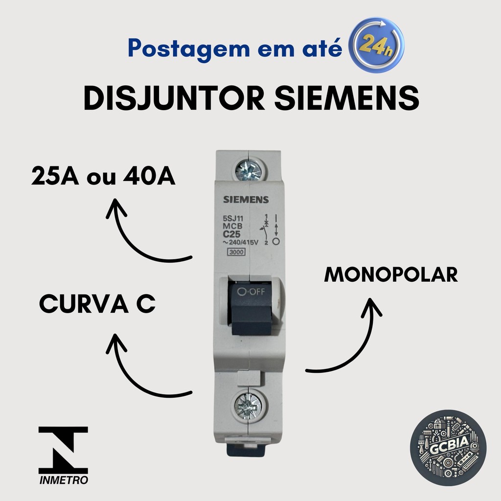 KIT 2 DISJUNTOR DIN CURVA C 3Ka MONOPOLAR SIEMENS 40A