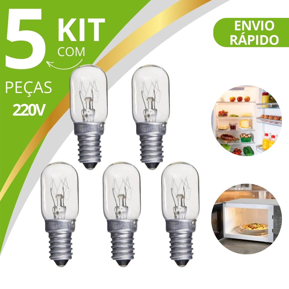 kit 5 Lâmpadas E14 15w 220 Fogão Geladeira Microondas Lustre