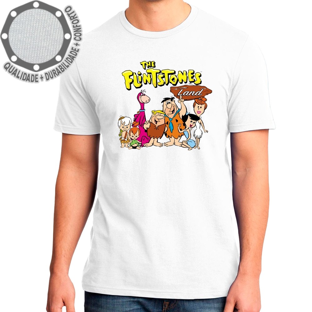 Camiseta Os Flintstones Land Personagens Camisa Personalizada Adulto e Infantil