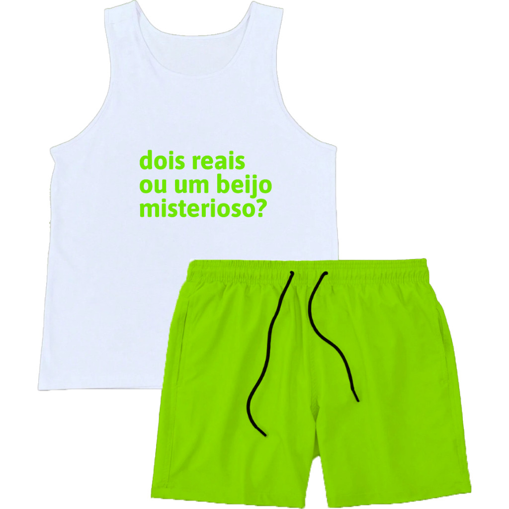 KIT MASCULINO CARNAVAL REGATA ALGODÃO E SHORT MAURICINHO NEON POLIESTER ESPORTIVO LEVE ACADEMIA