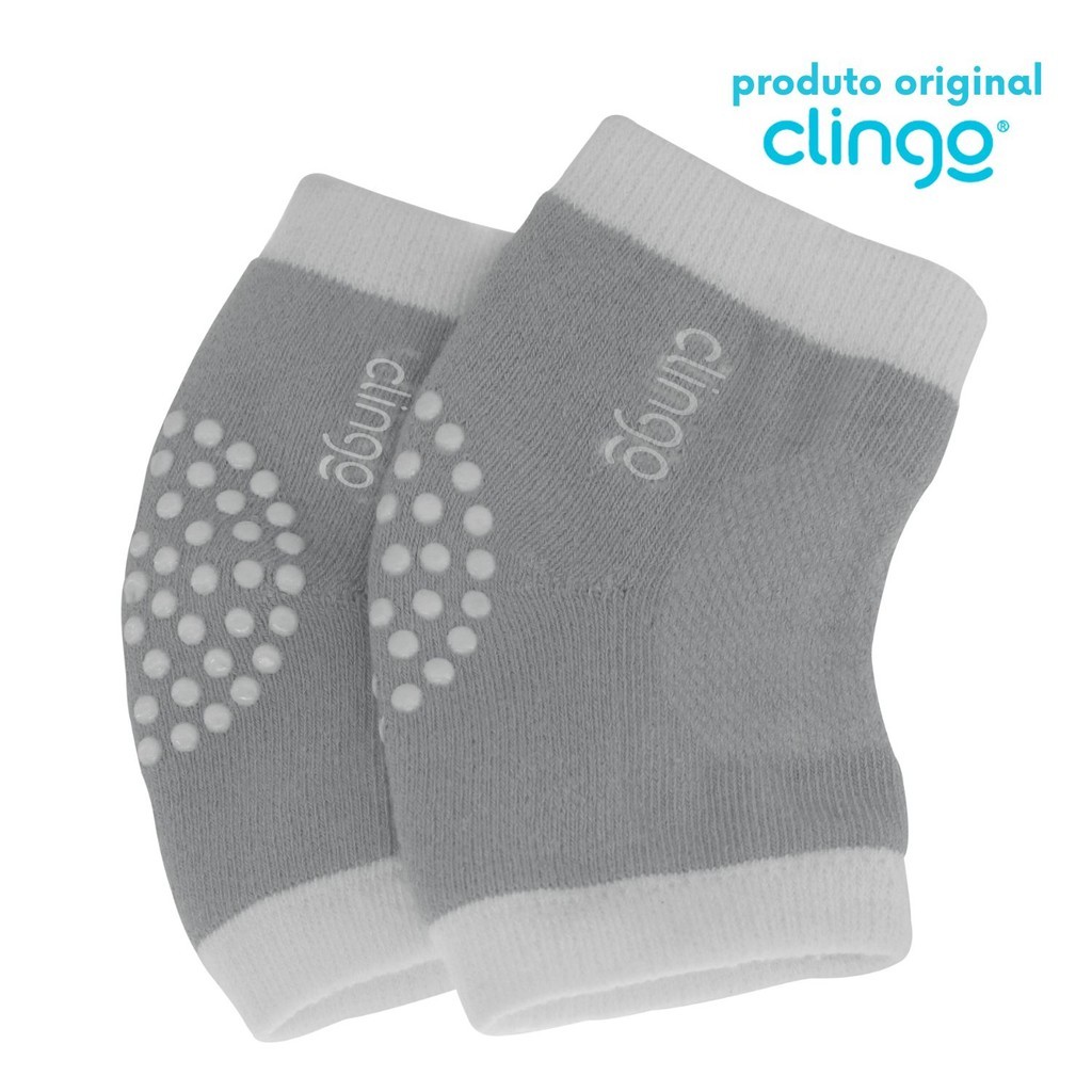 1 Par de Meias Joelheiras Antiderrapante Clingo Branco/Cinza -  Proteção para o Joelho do Bebê