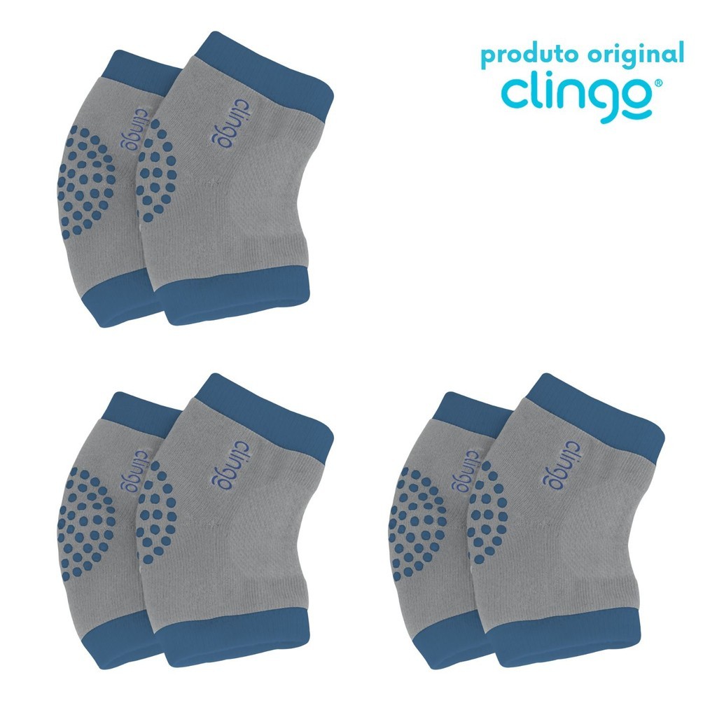 3 Pares de Meias Joelheiras Antiderrapante Clingo Azul/Cinza - Proteção para o Joelho do Bebê