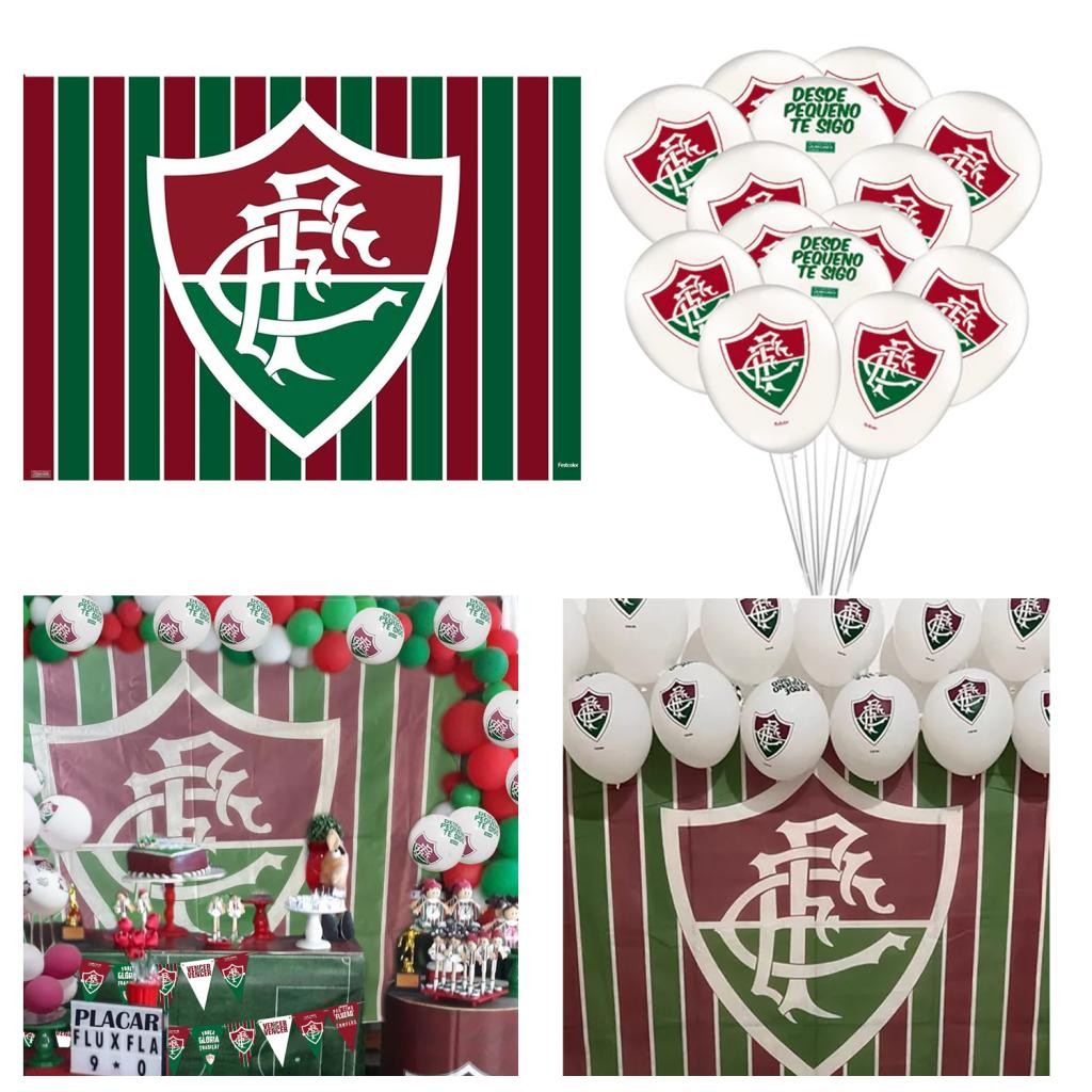 Kit Festa Fluminense Painel Balão 9" Aniversário Tricolor Fluzão Flu Grená Futebol Jogo