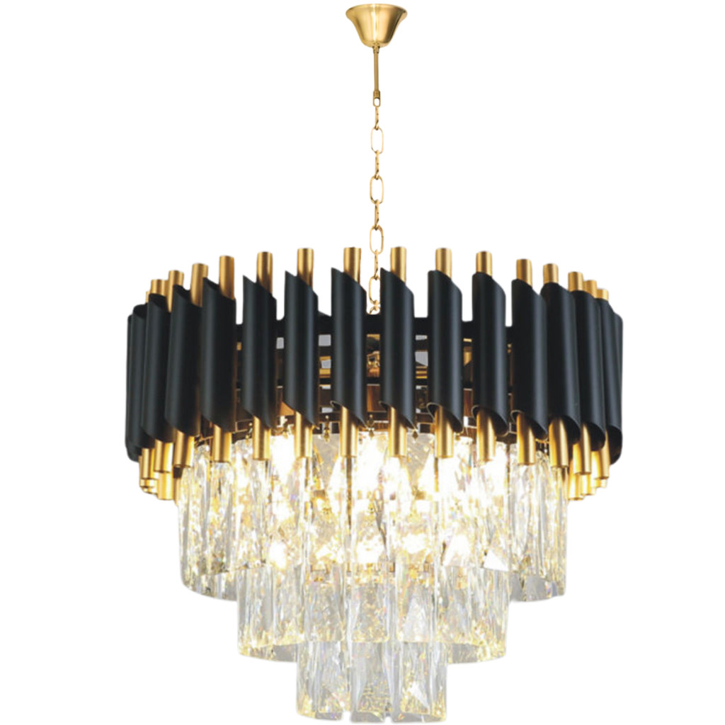 Lustre Pendente 40cm Vana Gold Black 44 Cristais 5xE14 Luminária Teto Gimpo KJDD-L-420-40CM