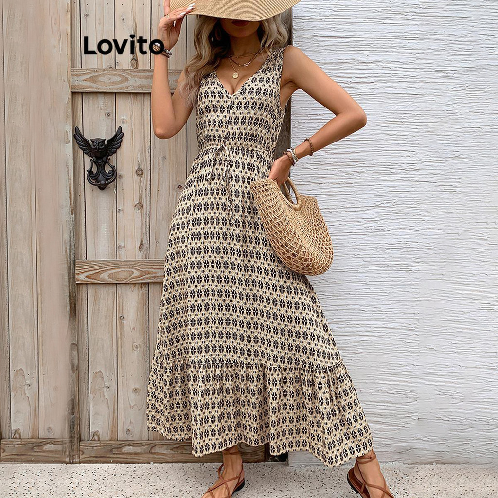 Lovito Vestido boho tribal estampado para mulheres LNL72145 - Women Clothes