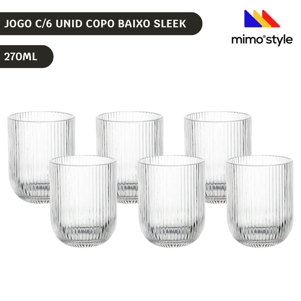 Jogo 6 Copos Vidro Sleek 270ml Canelado Mimo Style