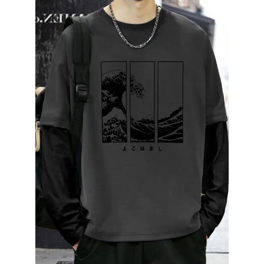 Camiseta Manga Longa Chumbo Streetwear Modelo: "Ondas" - Tumblr CAMLG-1485-GRF COYOTE STREET em Oferta na Shopee