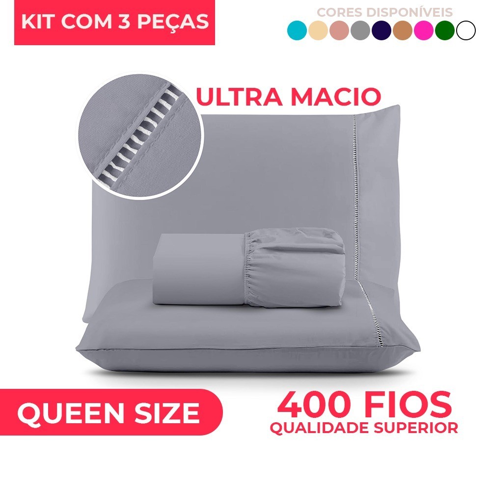Jogo de Lençol Queen Size Micropercal 400 Fios Ponto Palito - Solteiro / Casal / Queen / King