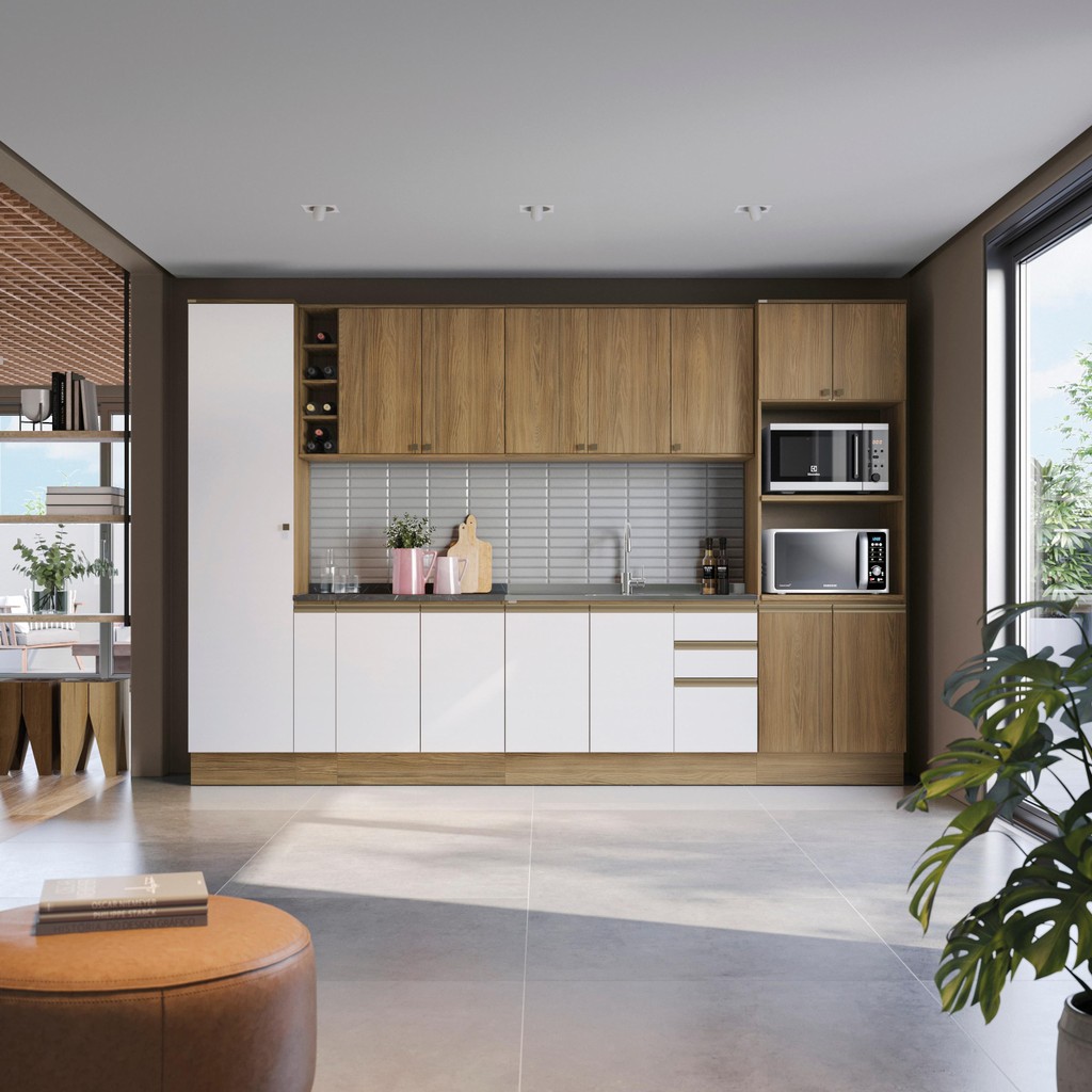 Cozinha Modulada Celeste Kappesberg 100% MDF Nogueira/Branco 9 Peças - Home & Living