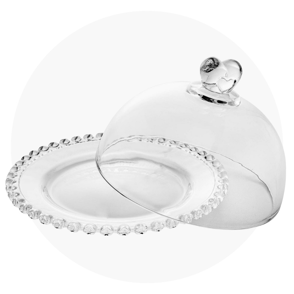 Queijeira Redonda de Mesa Cristal Decorada Coração com Tampa - Home & Living