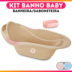 Kit Banho Baby Banheira + Saboneira Femino Masculino Rosa/Azul Baby Bear Usual Menino Menina