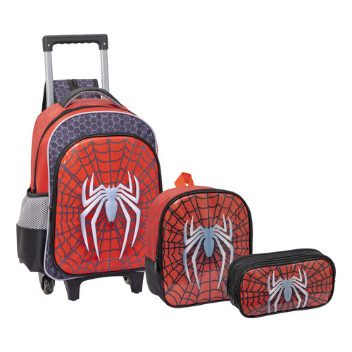 Kit Mochila De Carrinho Escolar Aranha Infantil Grande