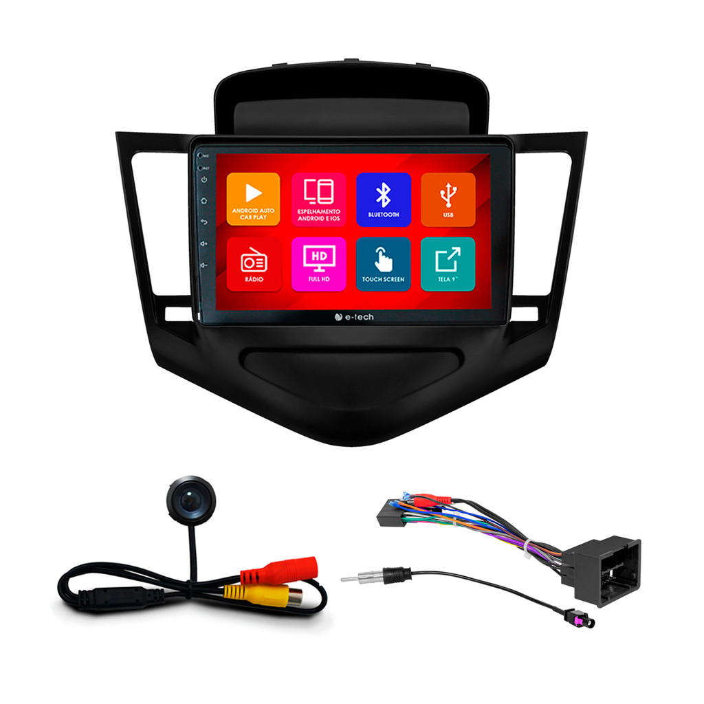 Kit Multimídia 9 Pol Cruze 2009 10 11 12 13 14 2015 Android Auto CarPlay Qa+ 2 Din Preto Espelhamento Android Ios em Oferta na Shopee