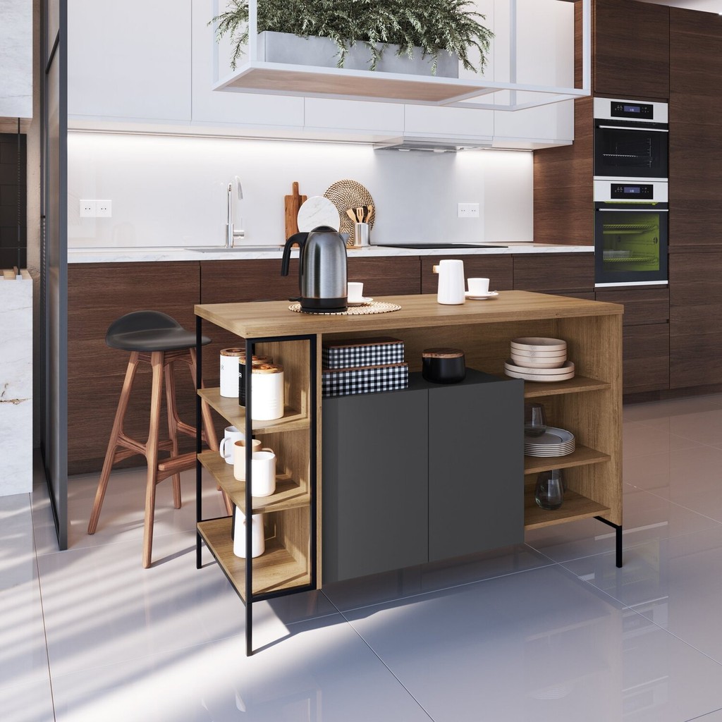 Mesa Bancada Gourmet Estilo Industrial 131cm com Armario 2 Portas - Home & Living