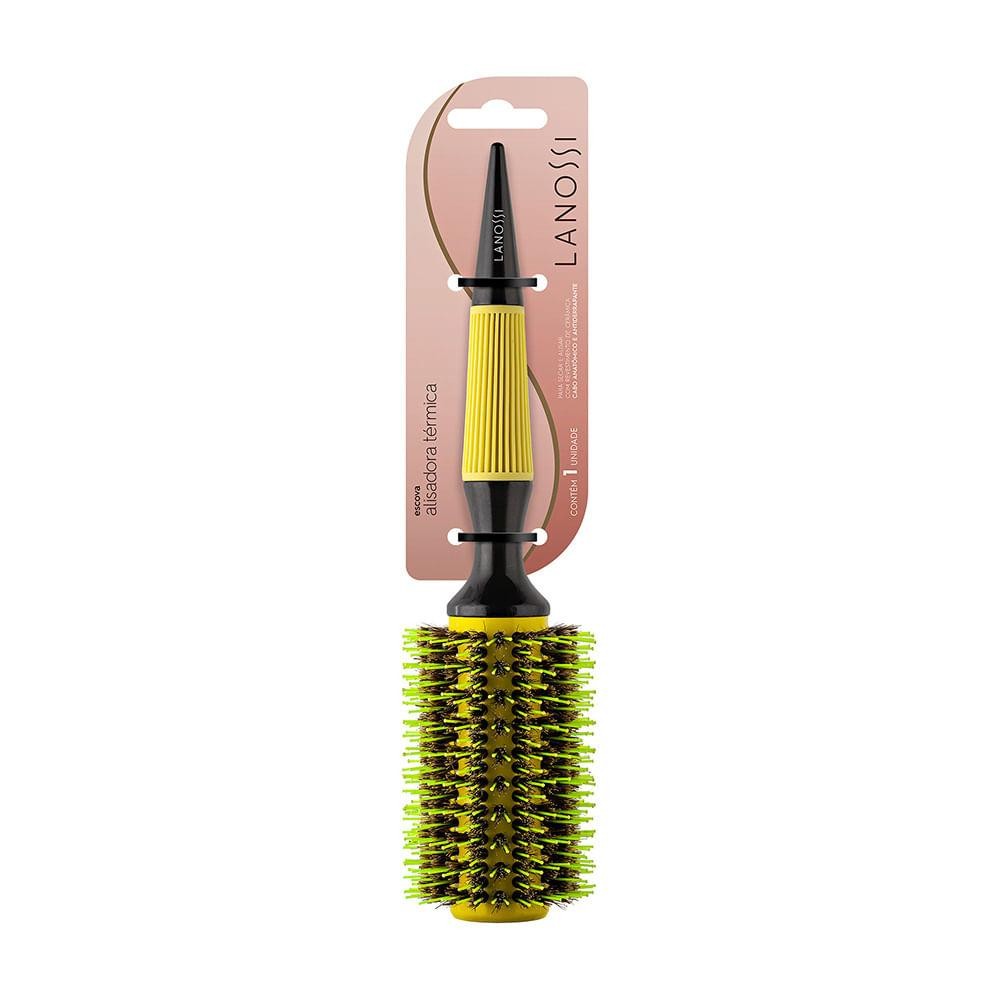 Escova de Cabelo Alisadora Térmica com Cerdas Mistas 33mm Ceramic Yellow Lanossi - Beauty