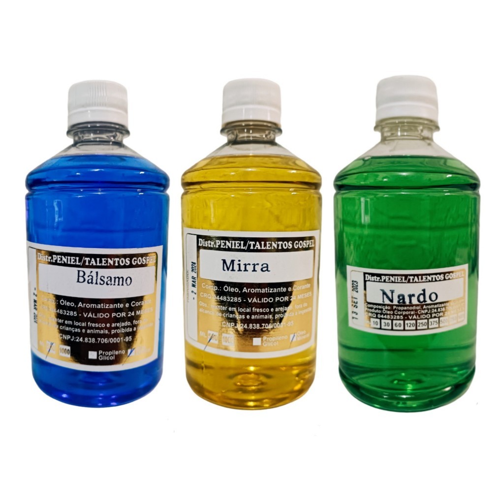 Azeite De Unção Evangélico Pastoral De Israel Combo c/3 Nardo Balsamo E Mirra 1,5 litro Total