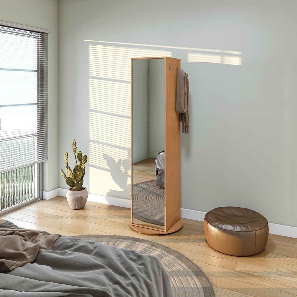 Sapateira Giratoria Esthela Com Espelho Amendoa Clean Lopas - Home & Living