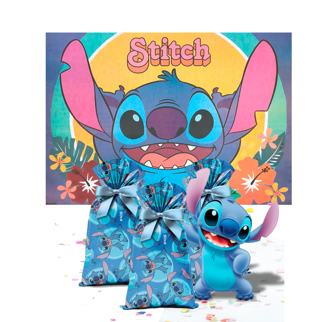 Kit Festa Stitch Decoração Anive 40 Lembrancinhas+Painel TNT cor viva