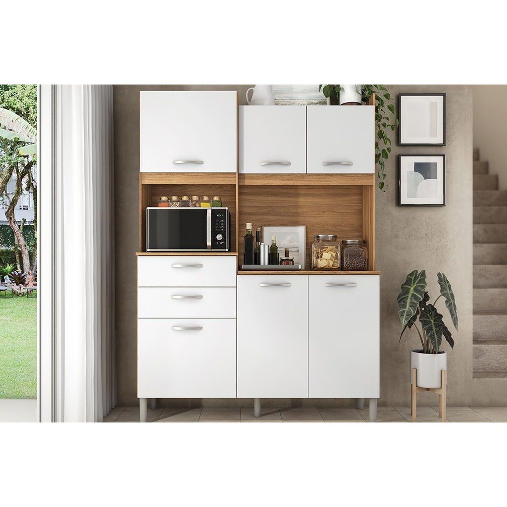 Kit de Cozinha Compacta Harmonia c/ 6 Portas e 2 Gavetas 132x183 Amendola/Branco - Demóbile