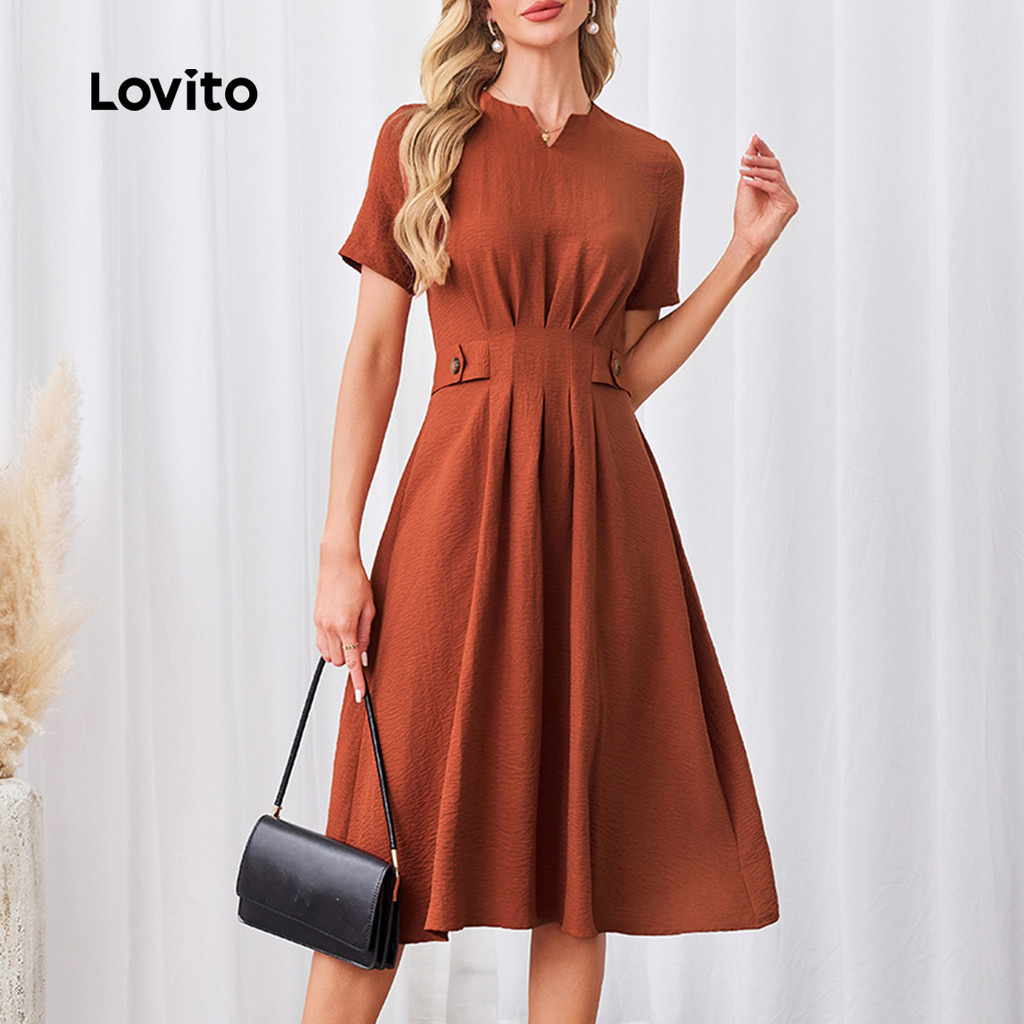 Lovito Vestido Casual liso com botões para mulheres LBL23678 - Women Clothes