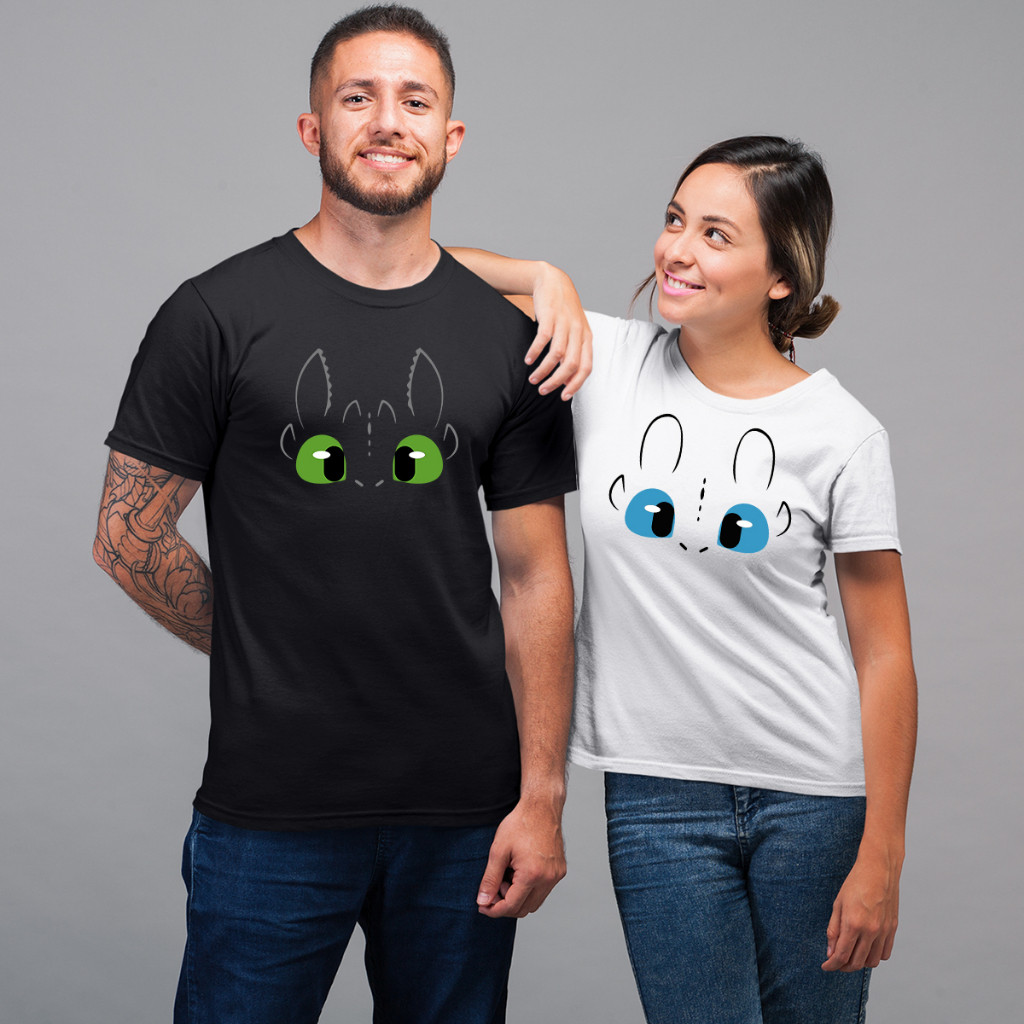 Kit 2 Camisetas Para Casal Camisa Furia da Noite e Furia da Luz Banguela de Como Treinar Seu Dragão Blusa 100% Algodão