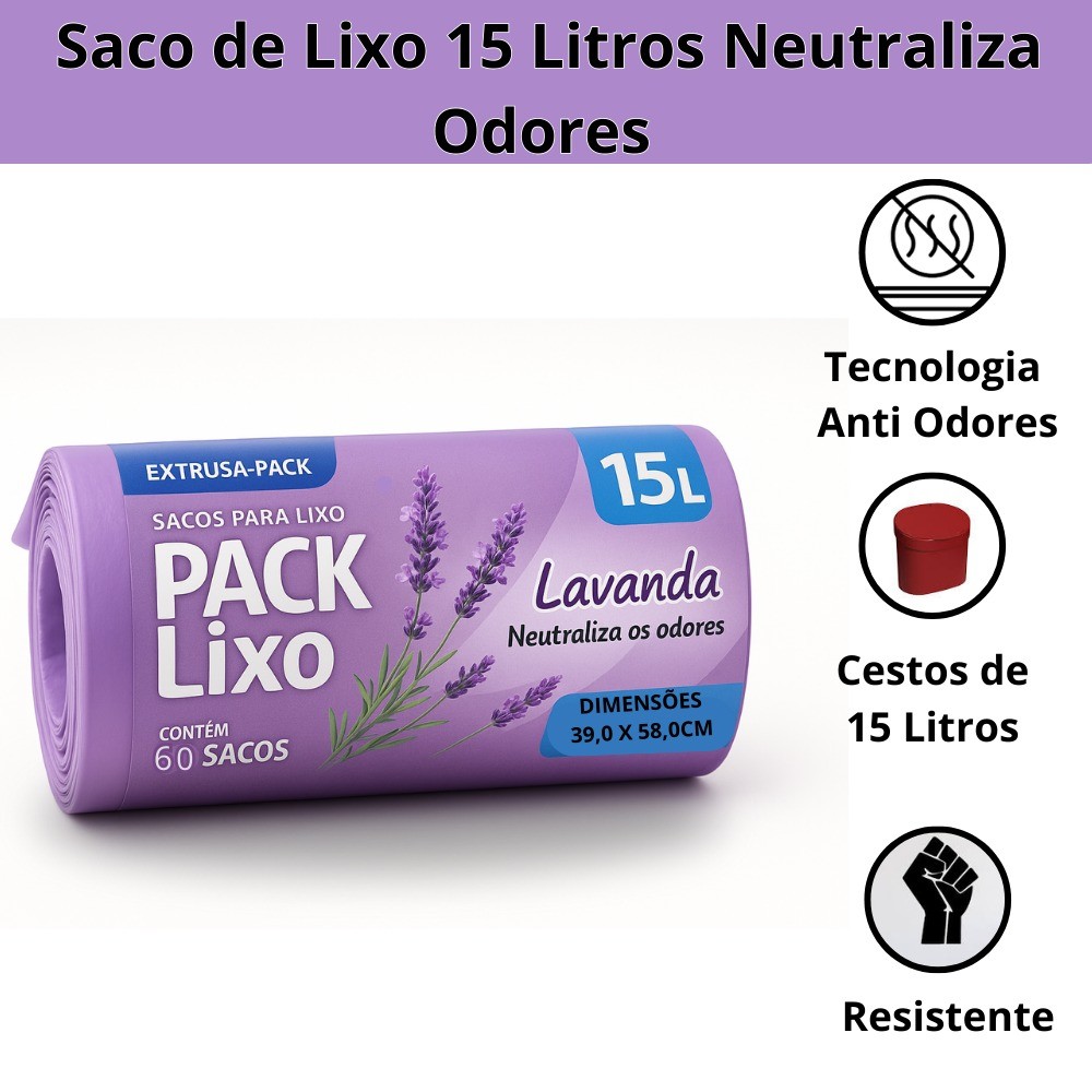 Saco de Lixo Lavanda 15 Litros Neutraliza Odores em Oferta na Shopee