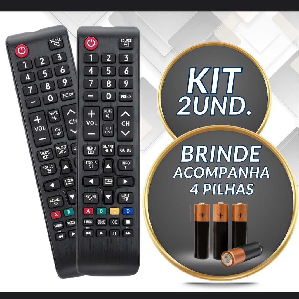 Kit 2 Controle Remoto Compativel C/ Tv Samsung 4K Smart Hub Universal Un Au Ku C/ Pilhas