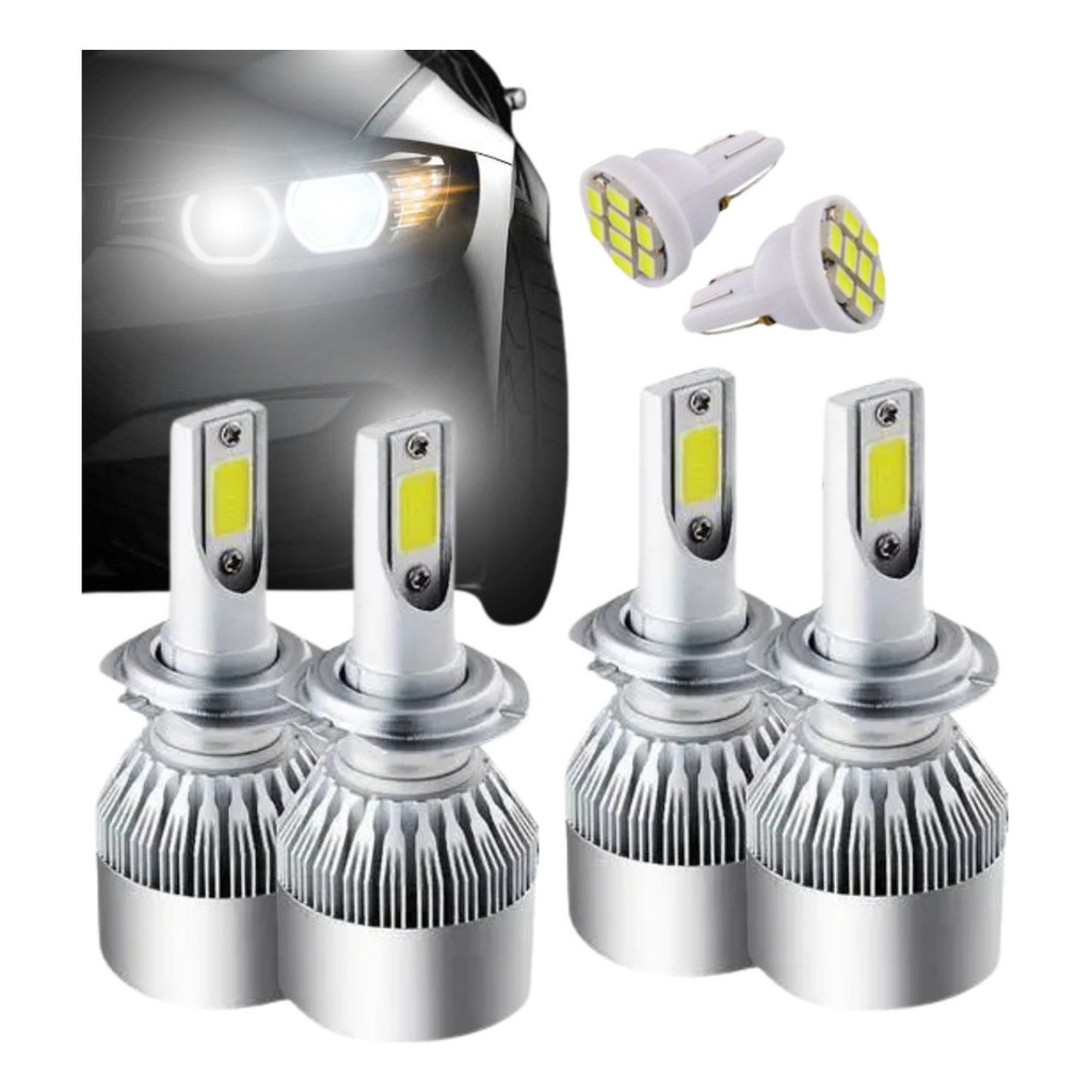Kit 2 Par Lampadas Farol Baixo H7 Alto H1 + T10 Super Led