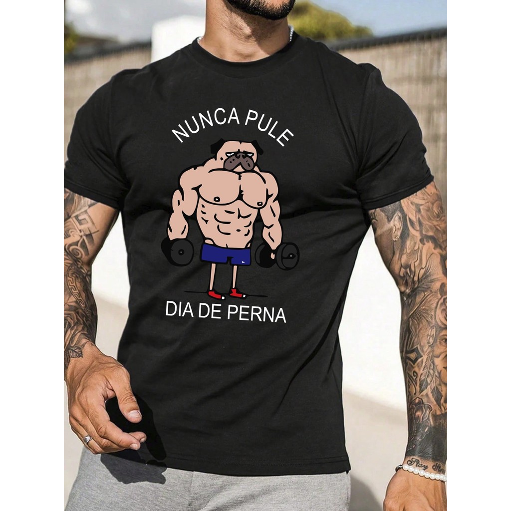 Camiseta Academia Gym Musculação Dog Camisa Unissex Masculino Feminino Plus Size Streetwear Preto Branco