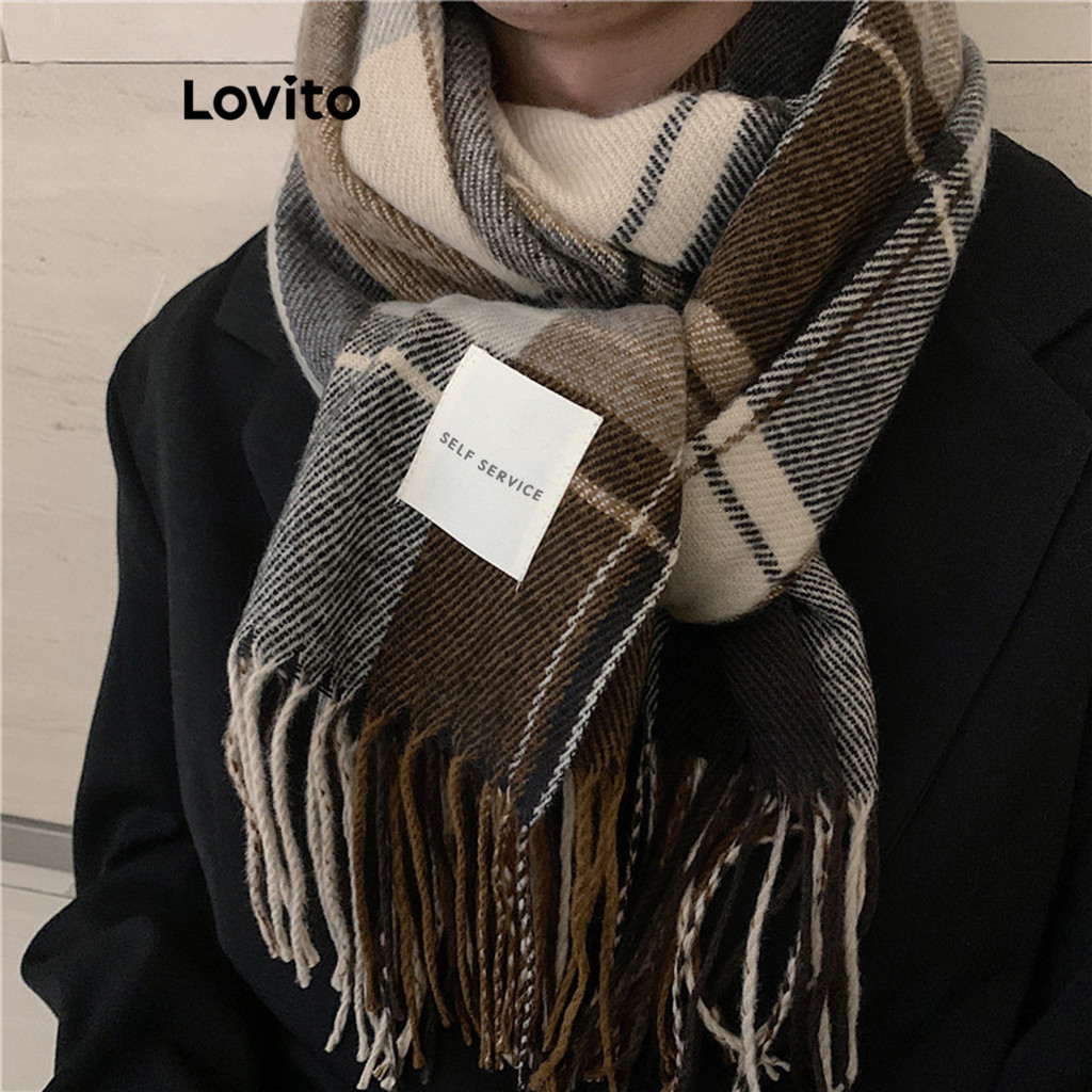 Lovito Lenços Casuais Xadrez Outono E Inverno Com Franjas Para Mulheres LNA32169 em Oferta na Shopee