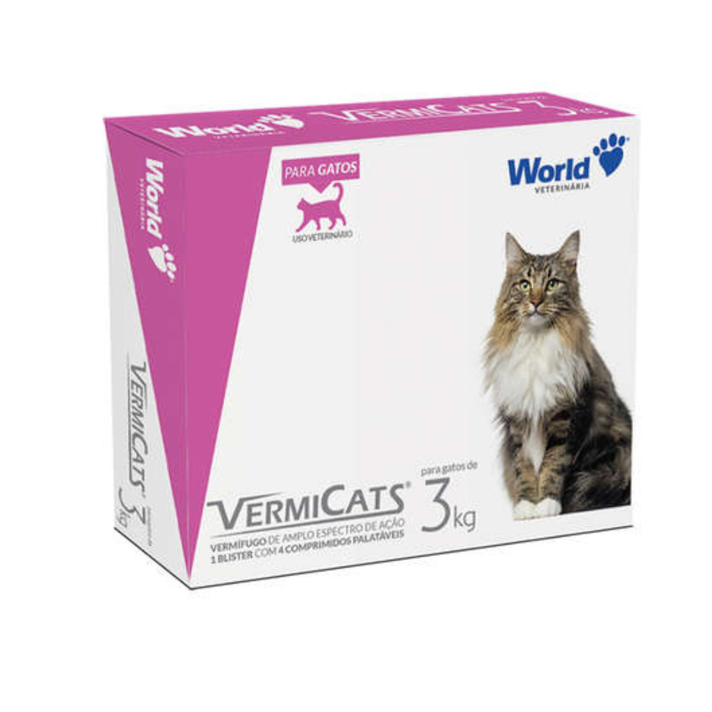 Vermicats Vermífugo para Gatos 3Kg C/ 4 Comprimidos World em Oferta na Shopee