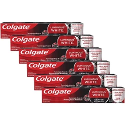 Kit 6 Cremes Dentais Colgate Luminous White Carvão Ativado 140g