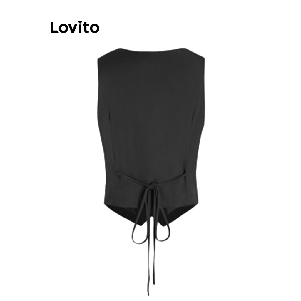 (Trendy) Lovito Regata Casual Lisa Com Cadarço Para Mulheres L67AD041 (Preto) em Oferta na Shopee
