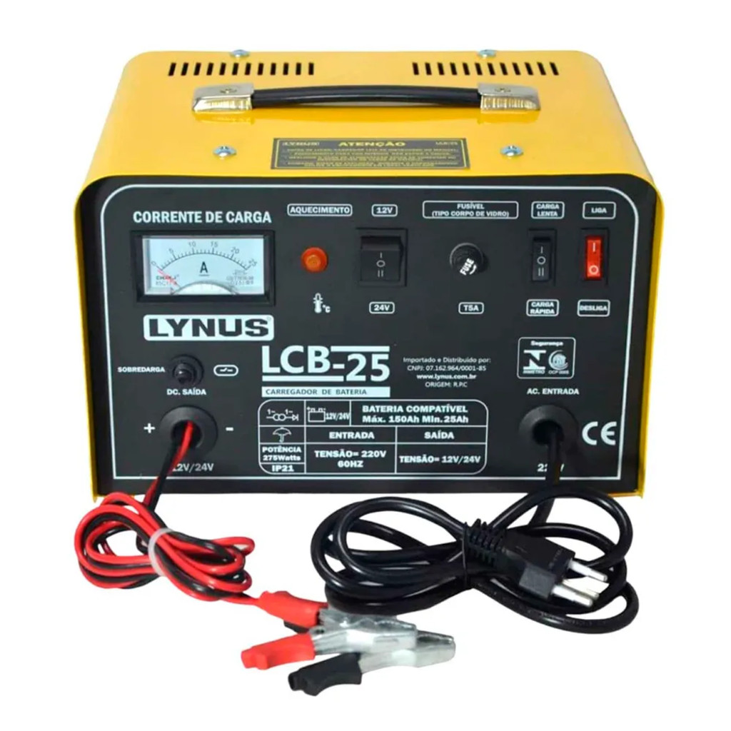 Carregador de Bateria de Carro e Caminhão 12V e 24V LCB-25 Lynus