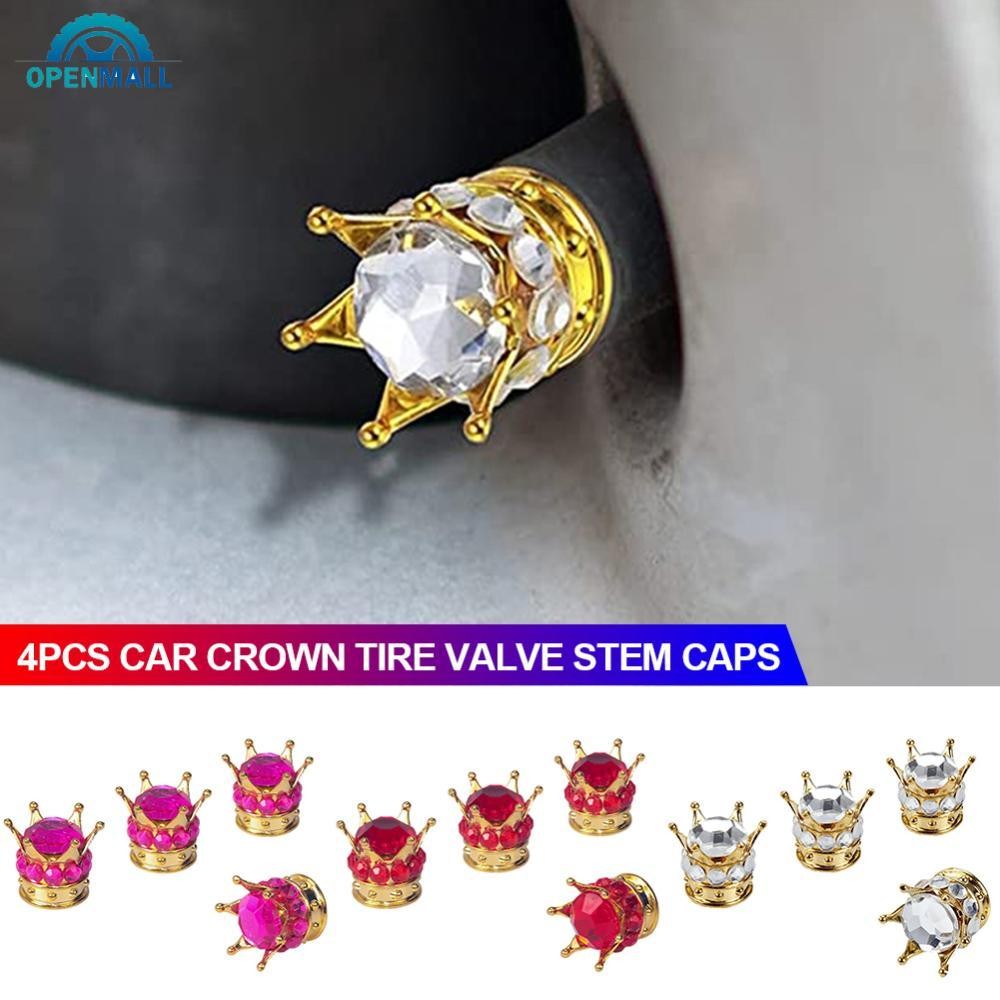 OPENMALL Tampas Da Haste Válvula Do Pneu Coroa Carro , 4 Peças , Com Cristal Brilhante , Strass , Cromada , Veículo , Ac em Oferta na Shopee