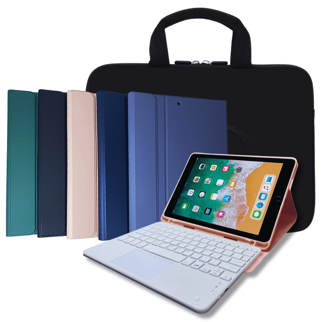 Kit Capa Smart Case iPad 10,2 Polegadas c/ Teclado Wireless + Bolsa/Luva