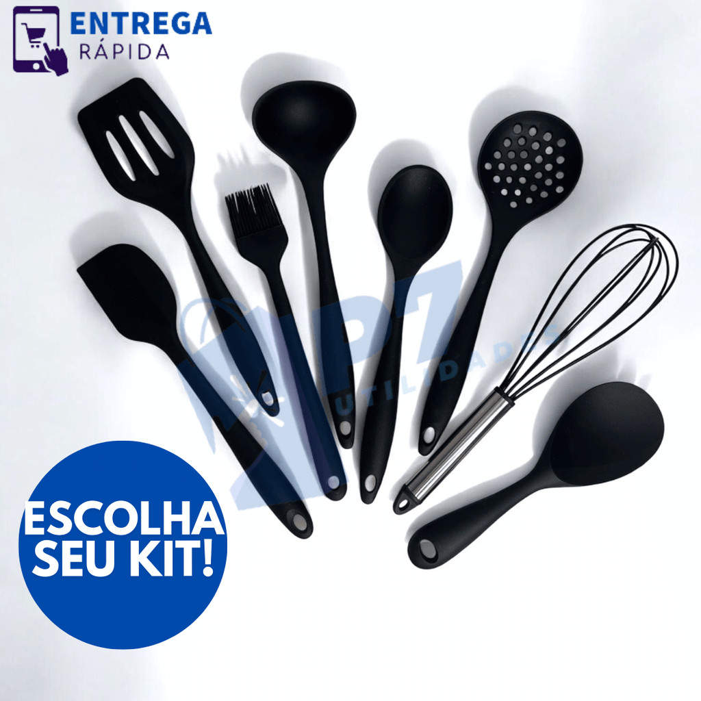 Kit 8 Utensílios para Cozinha de Silicone Colher de Arroz Espátula Concha e Mais Essenciais para Sua Cozinha Completa