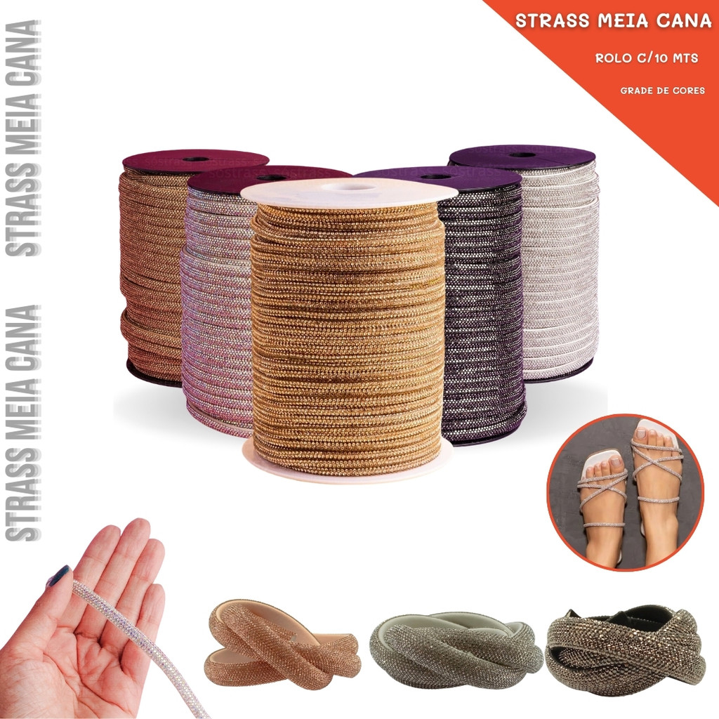 Tubo Strass Meia Cana Premium - 6mm - Rolo C/10 Mts - Grade de Cores em Oferta na Shopee