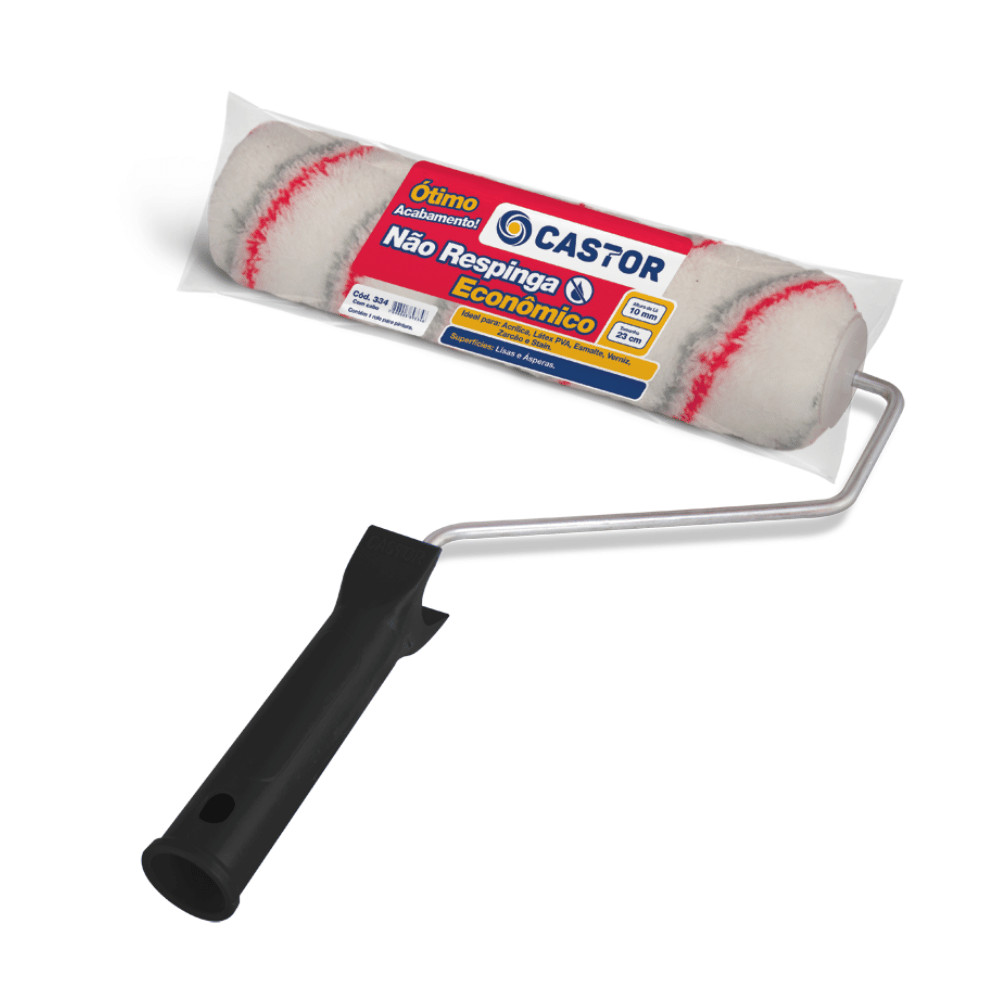 Rolo para pintura Não Respinga Econ 10MMx23CM c/cabo Castor em Oferta na Shopee