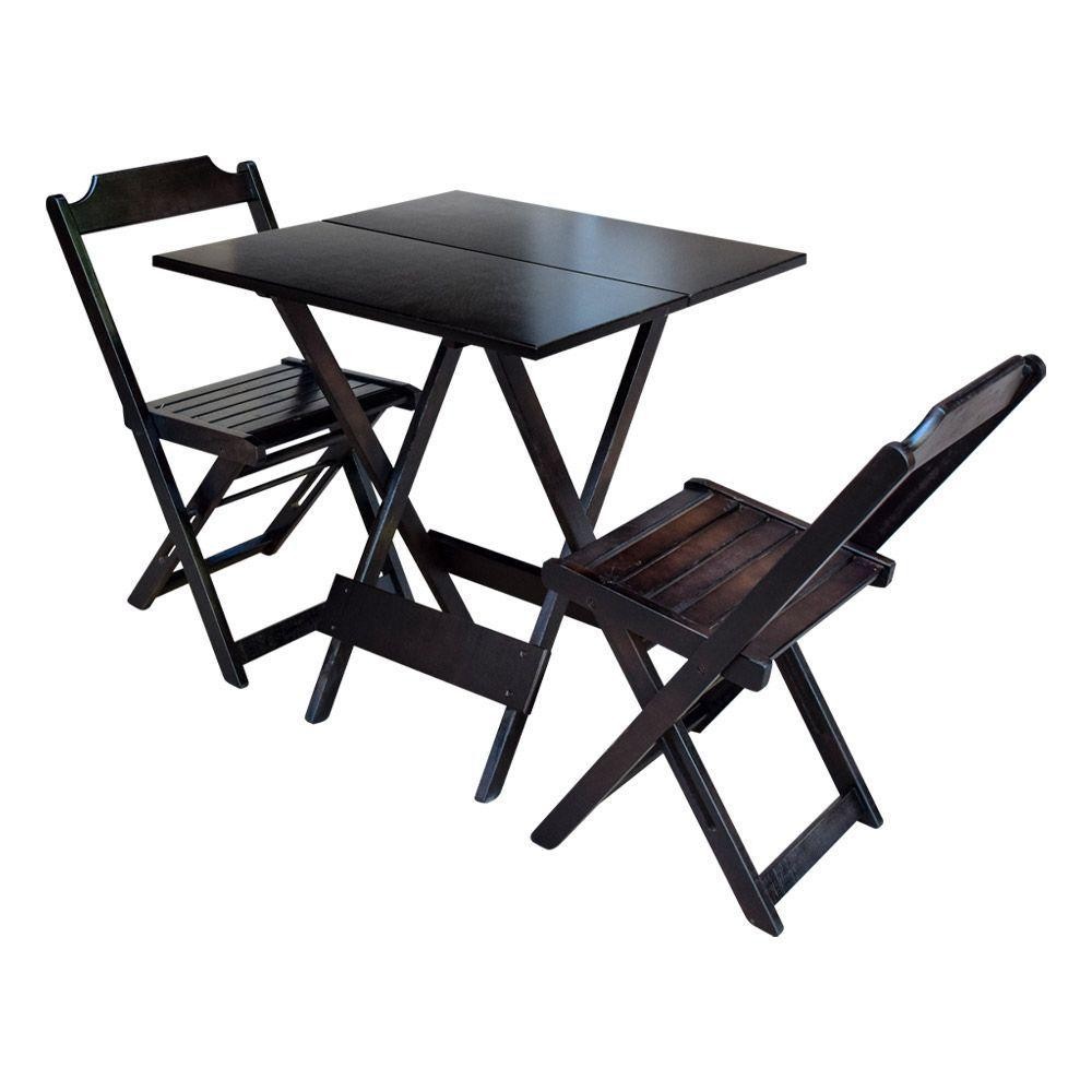 Conjunto De Mesa Dobravel Com 2 Cadeiras De Madeira 70X70 - Tabaco - Marrom