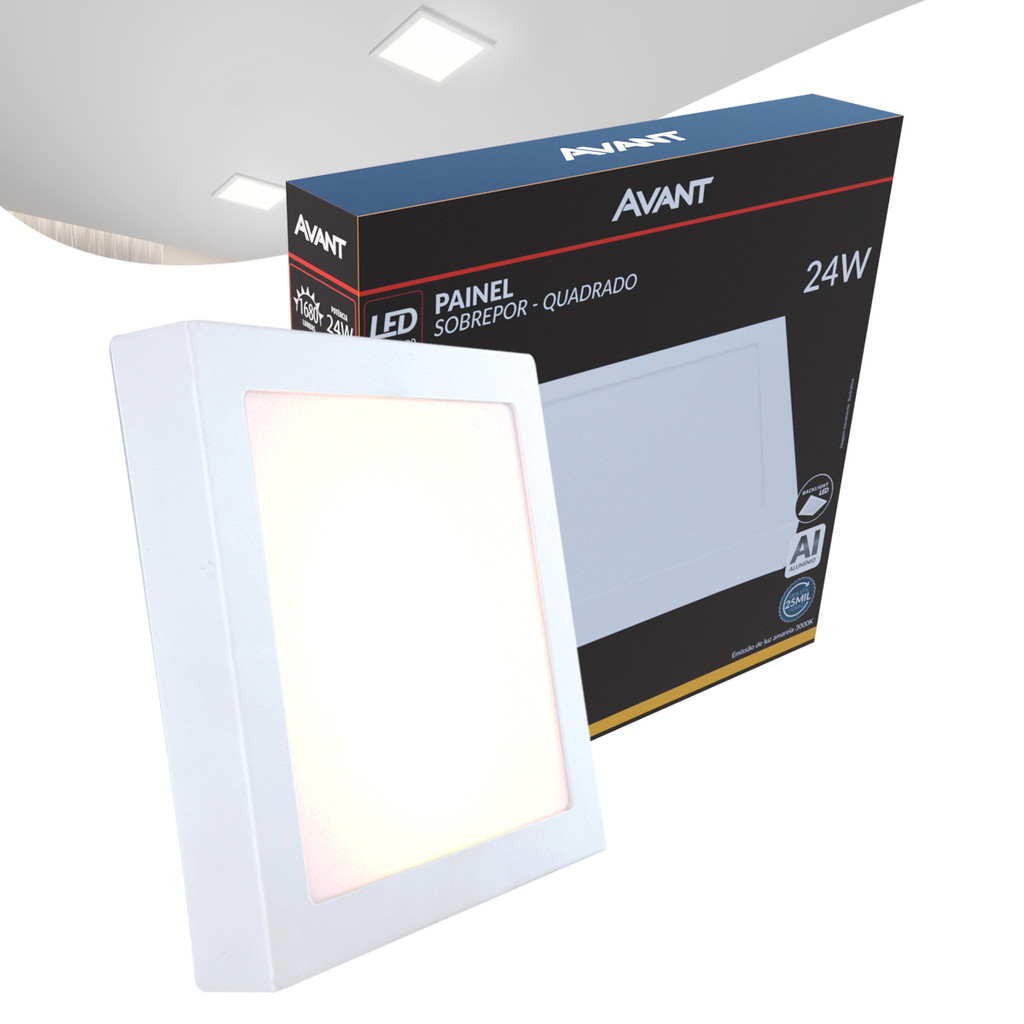 Painel Plafon Led Alu 24w 3000k Sob. Quadrado 110v/220v 30cm Avant em Oferta na Shopee
