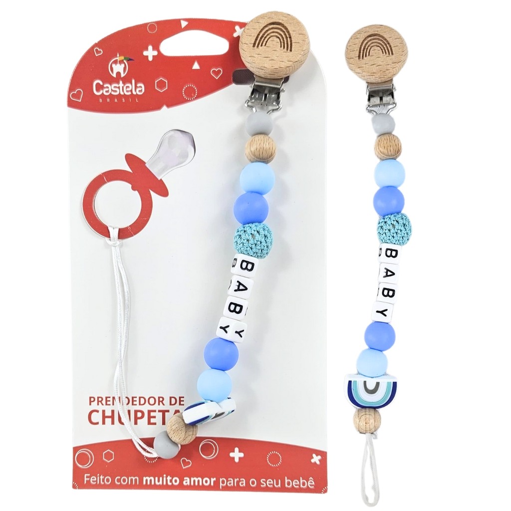 Prendedor de Chupeta Baby Miçangas Trava Clipe Livre BPA Azul - Castela - Mom & Baby