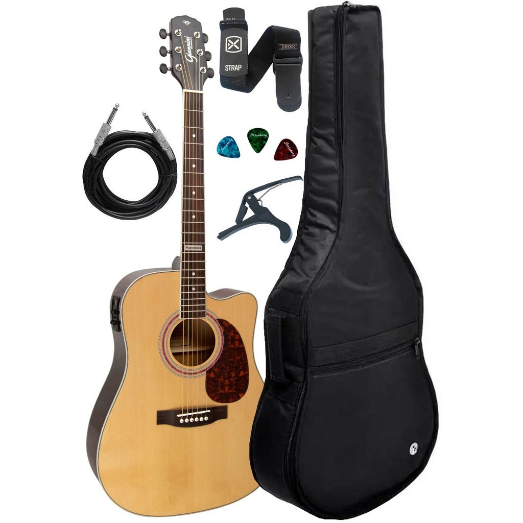 Violão Giannini Folk Gf1d Natural Kit Capa Luxo Acessorios em Oferta na Shopee