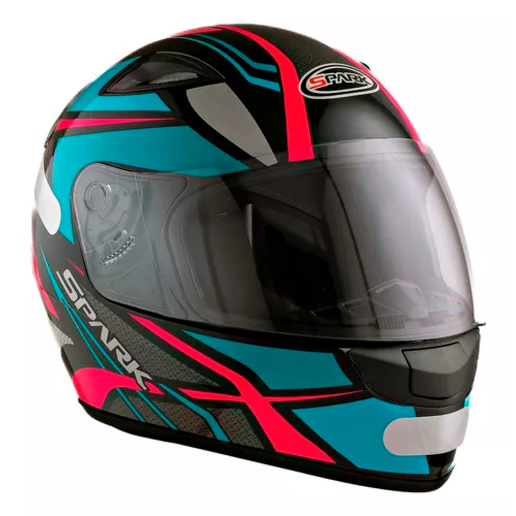 Capacete Moto Fechado Spark Spider Viseira Cristal Preto com Azul Tiffany Inmetro - EBF em Oferta na Shopee
