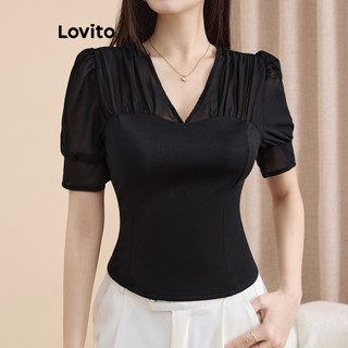 Lovito Blusa de festa lisa com zíper para mulheres L109MD388 em Oferta na Shopee