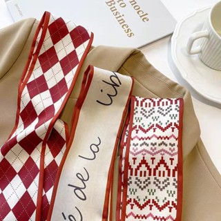 Temperamento vermelho duplo cetim longo lenço de seda cinto de cabelo feminino lenço coreano flâmulas decoração terno le em Oferta na Shopee