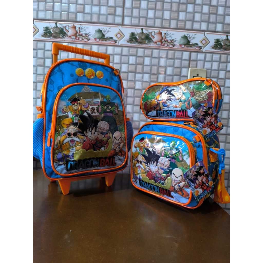 Kit de Mochila de Rodinhas, Lancheira e Estojo Dragon Ball Z - Modelo 2025 - Pequena