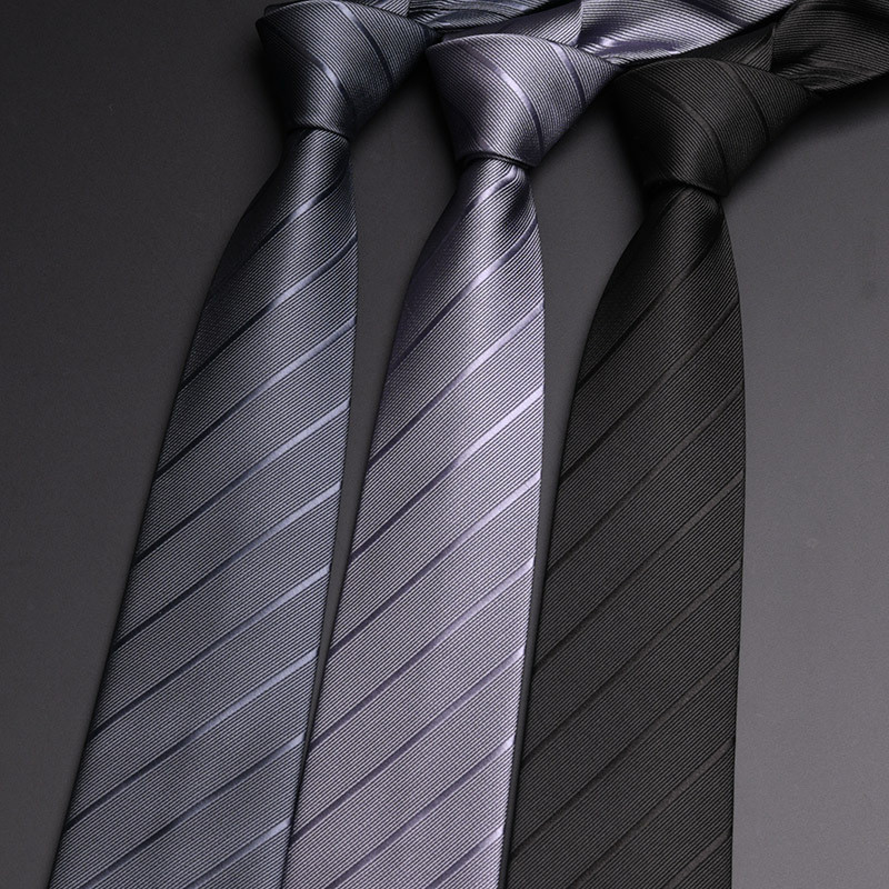Gravata 8CM preto cinza gravata noivo casamento listra Diagonal terno acessórios gravata de mão